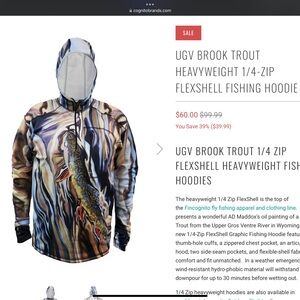 Fincognito UGV Brook Trout 1/4 zip Flexshell Fishing Hoodie